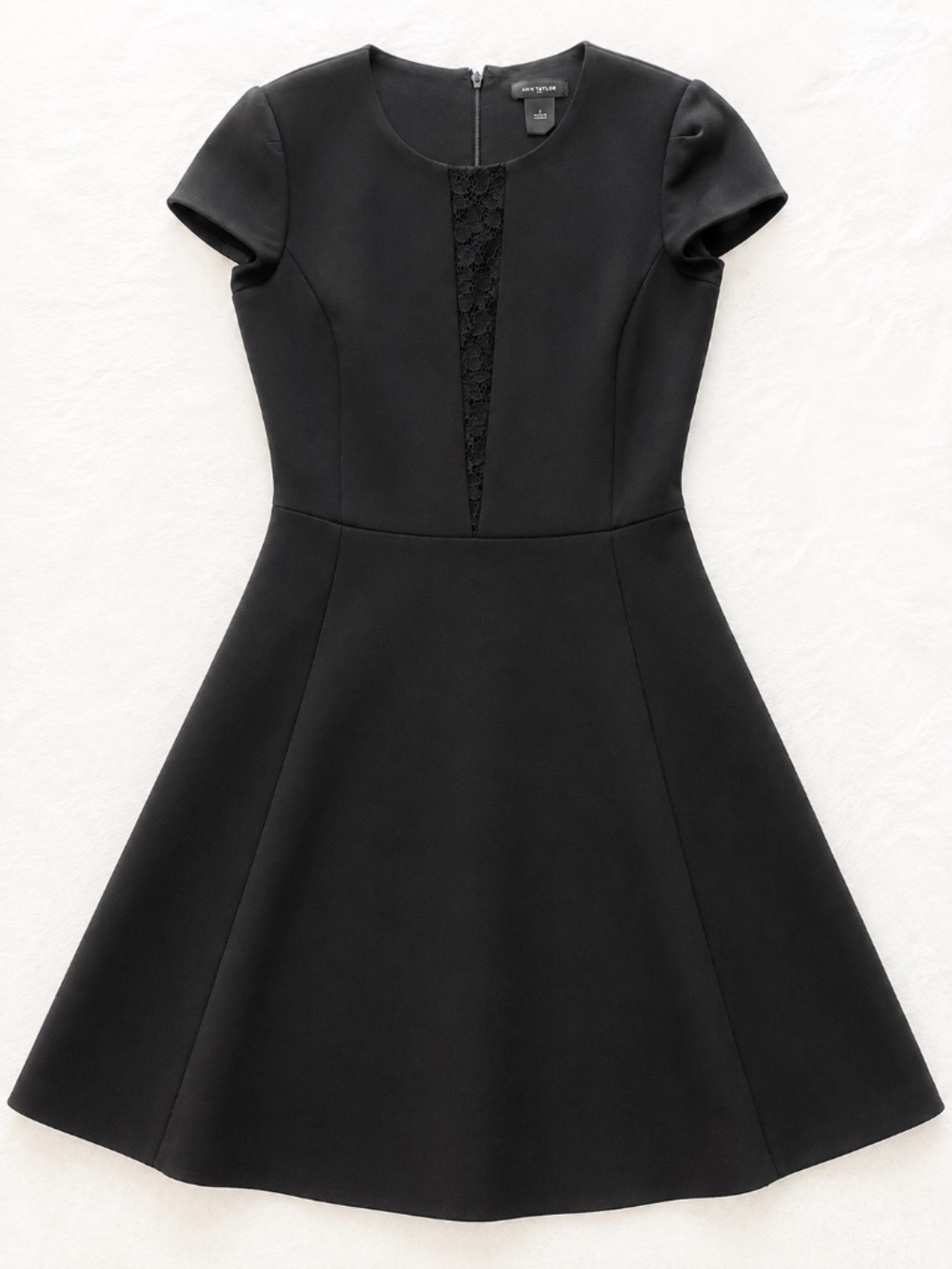 Ann Taylor Black Fit & Flare Dress Lace Detail Size 6